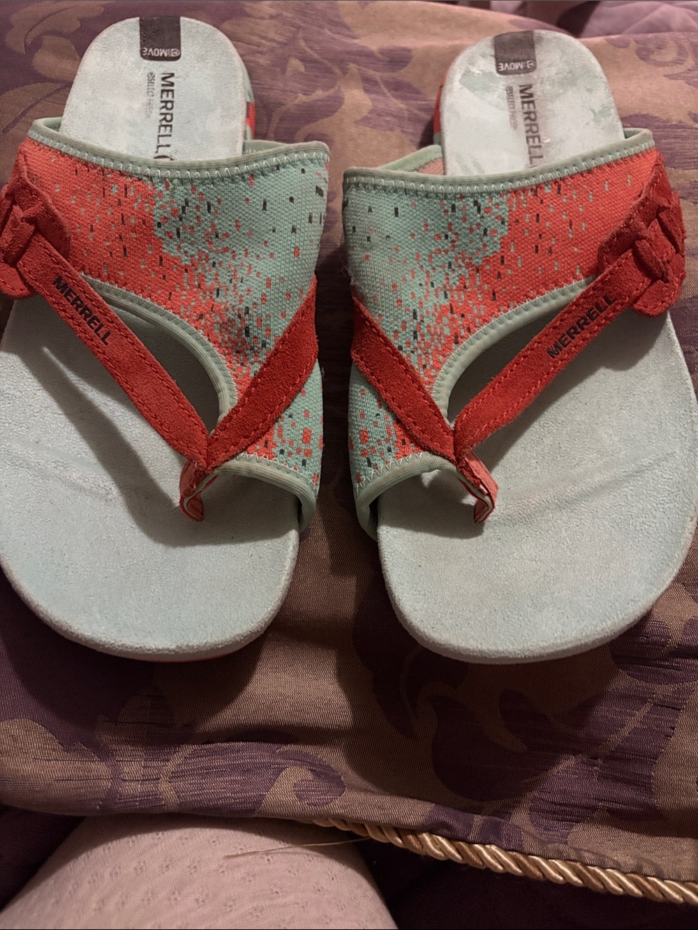 Merrell Women's Mint and Coral Patterned Thong Sandals